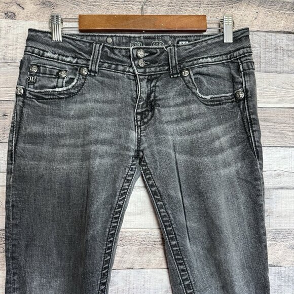 Miss Me Black Stretch Denim Low Rise Embellished Angel Wing Skinny Jeans~28 - Picture 3 of 13